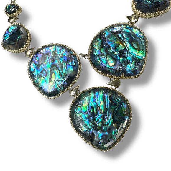 Kendra Scott NWOT Rebecca Abalone Shell Rare Style Gold Tone Statement Necklace - Picture 4 of 9